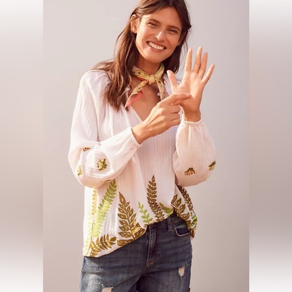 Ranna Gill Tops - ANTHROPOLOGIE - Ranna Gill Botanical Peasant Top - XS